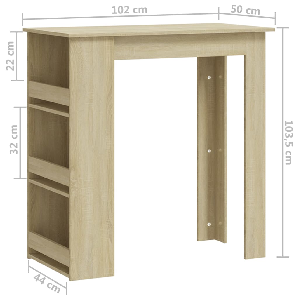 vidaXL Bar Table with Storage Rack Sonoma Oak 102x50x103.5cm