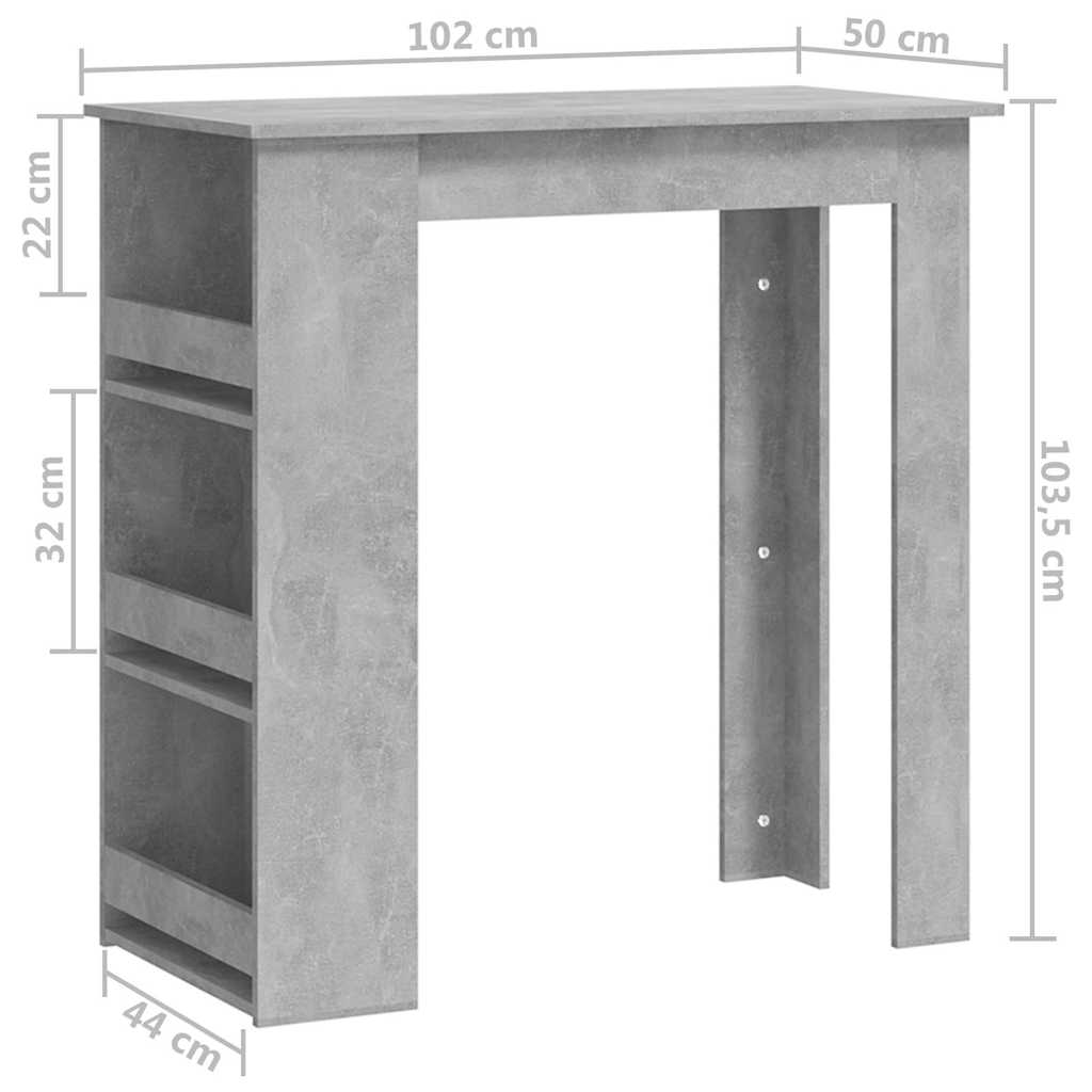 vidaXL Bar Table with Storage Rack Concrete Grey 102x50x103,5 cm