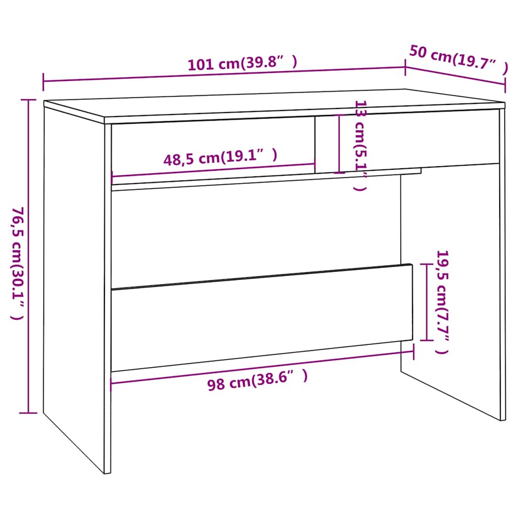 vidaXL Desk Concrete Grey 101x50x76,5 cm Engineered Wood