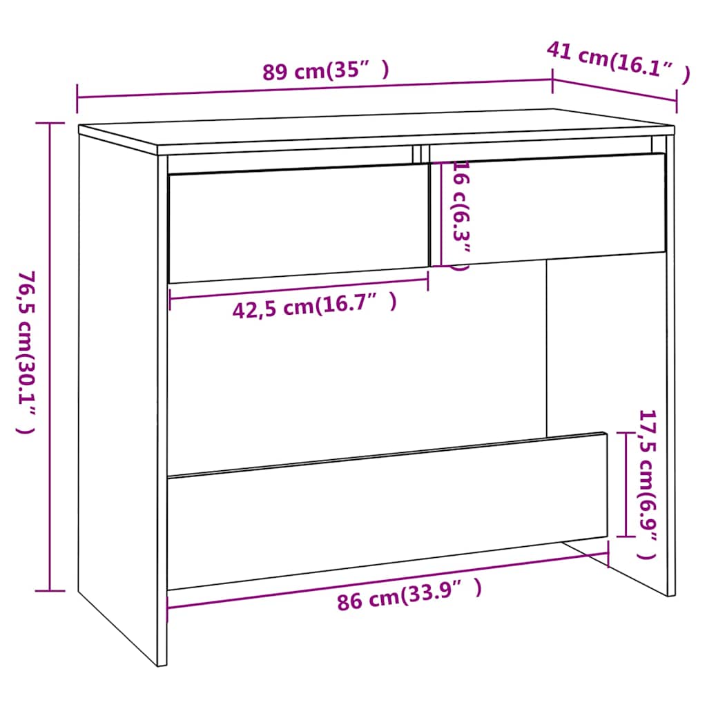 809566 vidaXL Console Table White 89x41x76,5 cm Engineered Wood