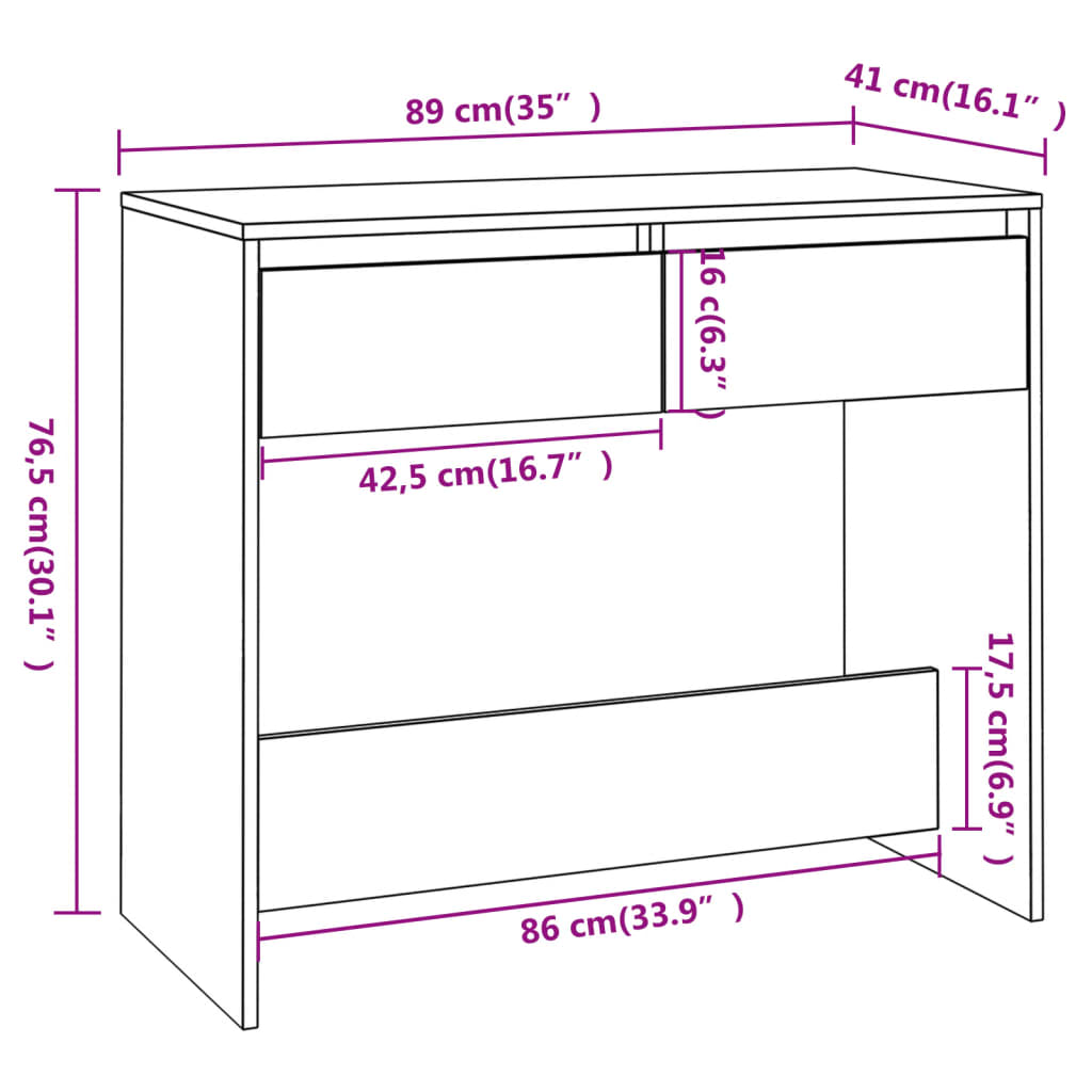vidaXL Console Table Sonoma Oak 89x41x76.5 cm Steel