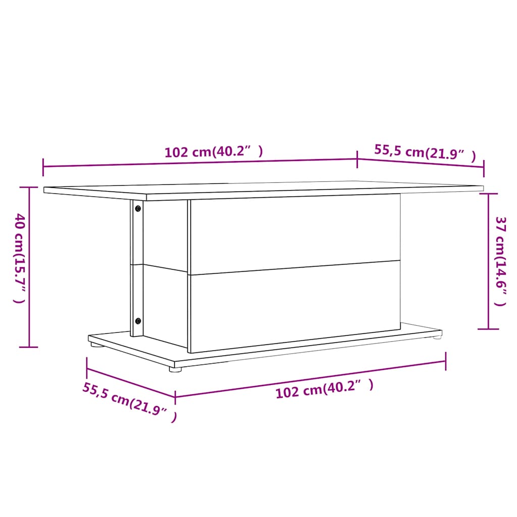 810308 vidaXL Coffee Table Black 102x55,5x40 cm Engineered Wood