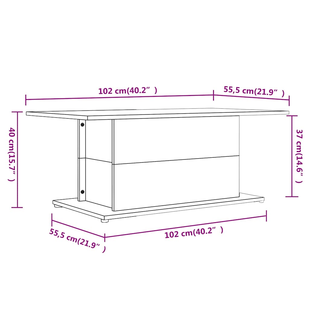 810313 vidaXL Coffee Table High Gloss White 102x55,5x40 cm Engineered Wood