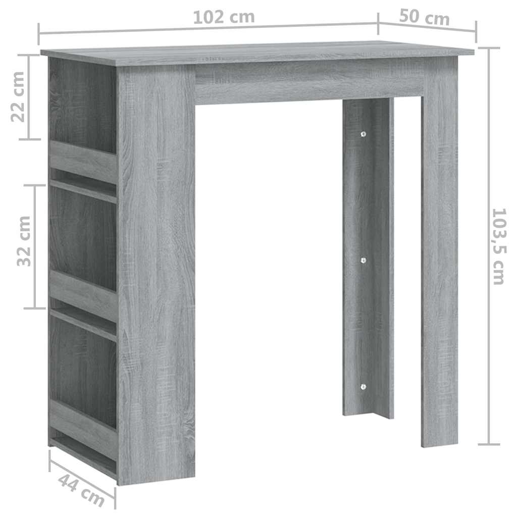 vidaXL Bar Table with Storage Rack Grey Sonoma 102x50x103.5cm