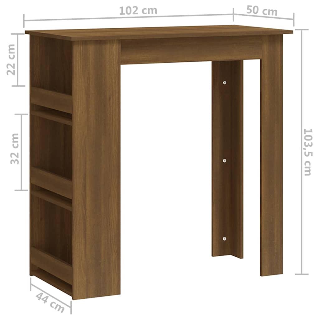 vidaXL Bar Table with Storage Rack Brown Oak 102x50x103.5 cm