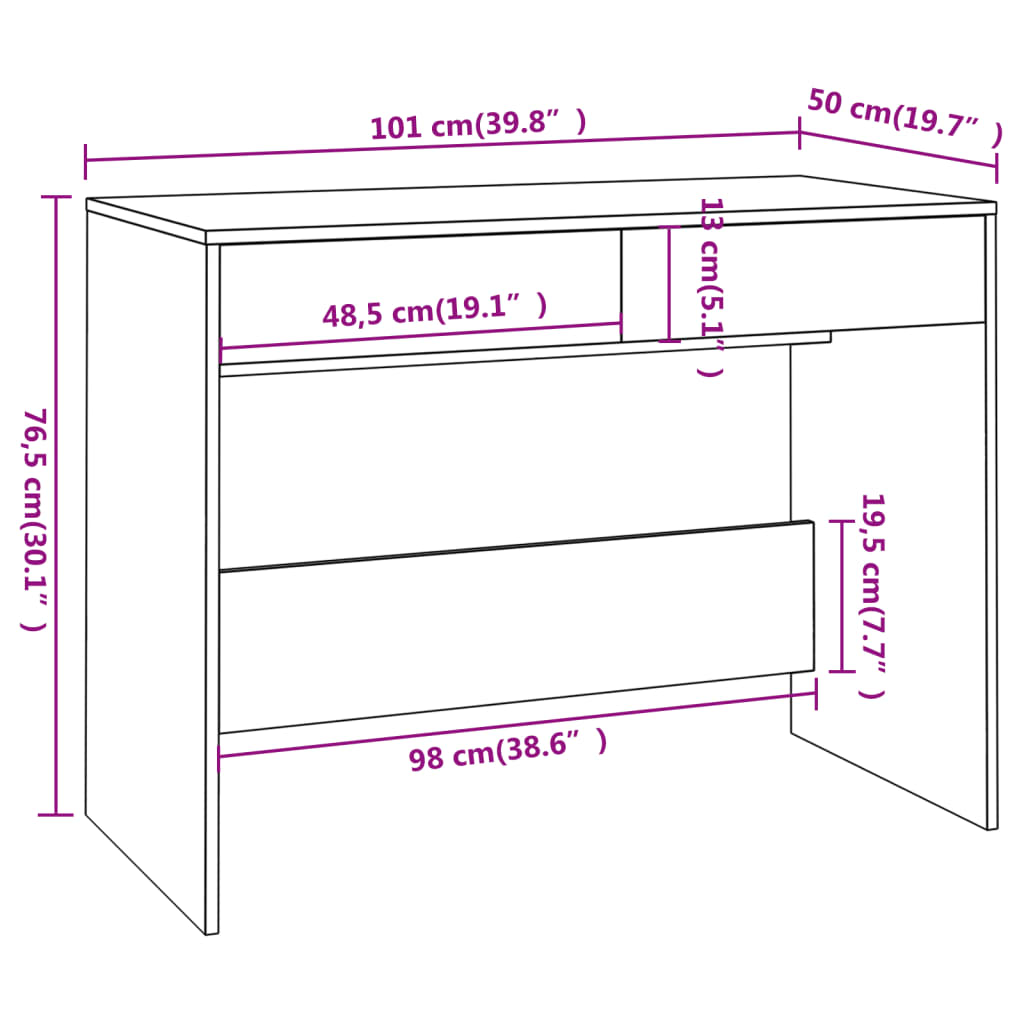 vidaXL Desk | Grey Sonoma | Engineered Wood | Medium | Desk | Rectangular