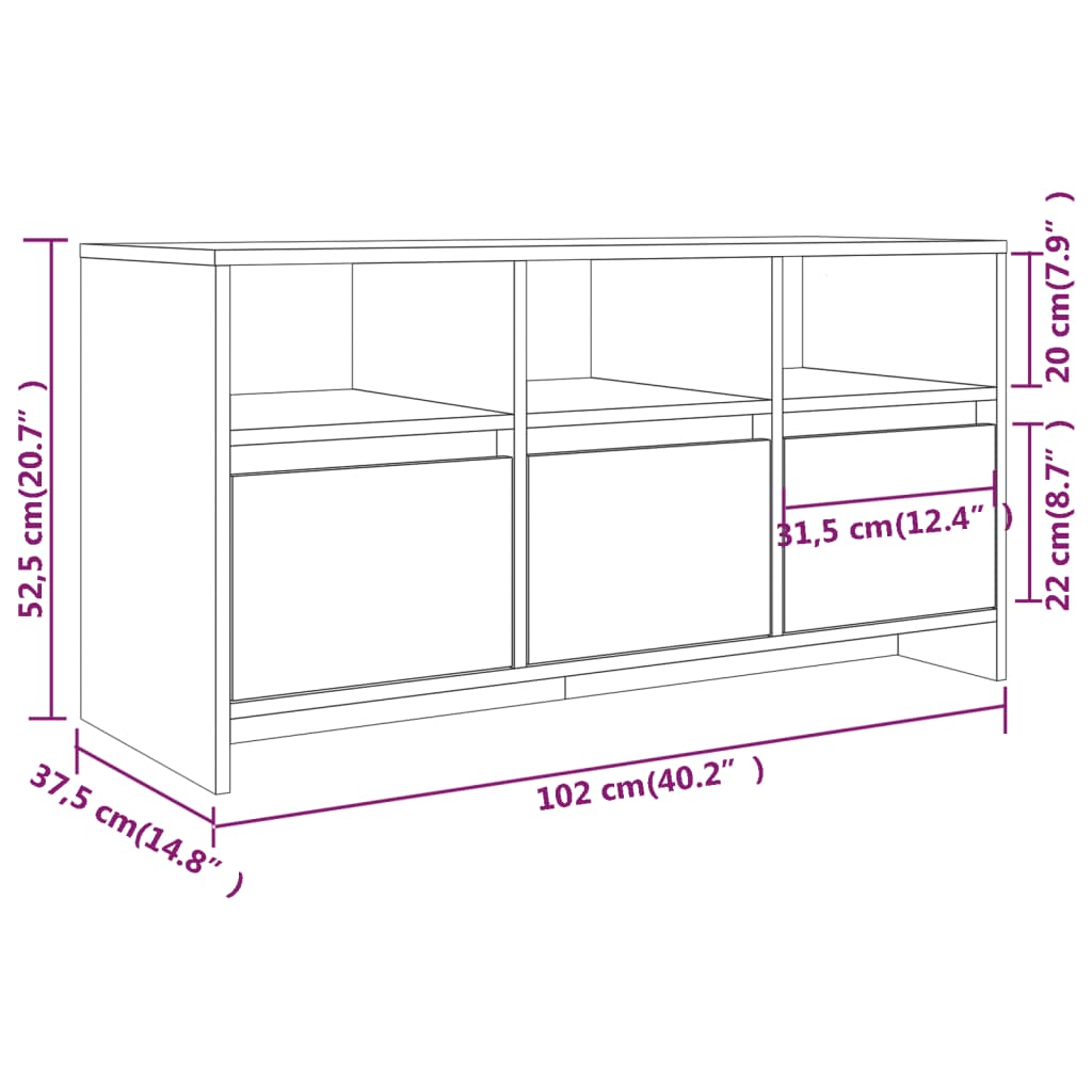 vidaXL Tv Cabinet | Grey sonoma | Engineered wood | 102 cm x 37.5 cm x 52.5 cm