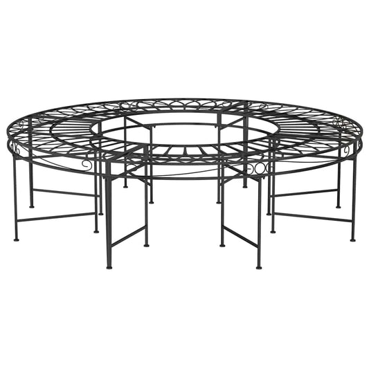 318821 vidaXL Round Tree Bench Ø160 cm Black Steel