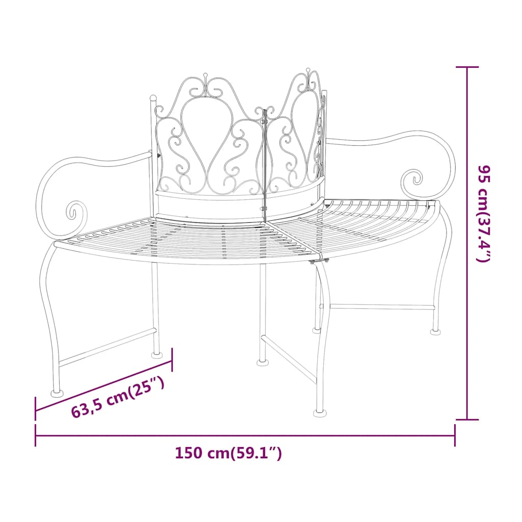 vidaXL Tree Bench 150 cm Black Steel