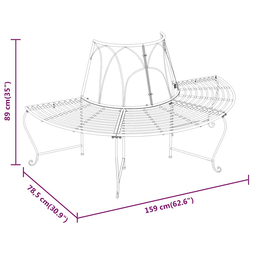 318825 vidaXL Half Round Tree Bench Ø159 cm Black Steel
