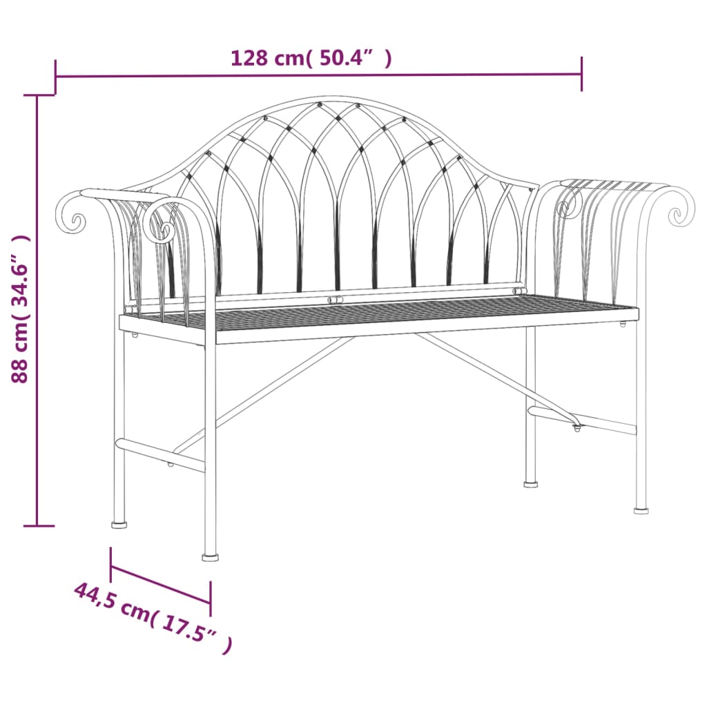 vidaXL Garden Bench | Black | Steel | Standard | Durable | Garden Bench