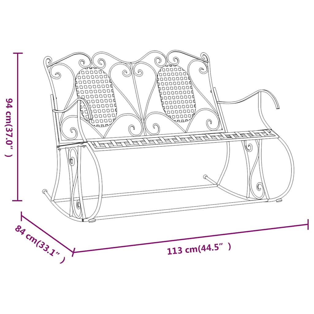 vidaXL 2-Seater Rocking Bench 113 cm Black Steel