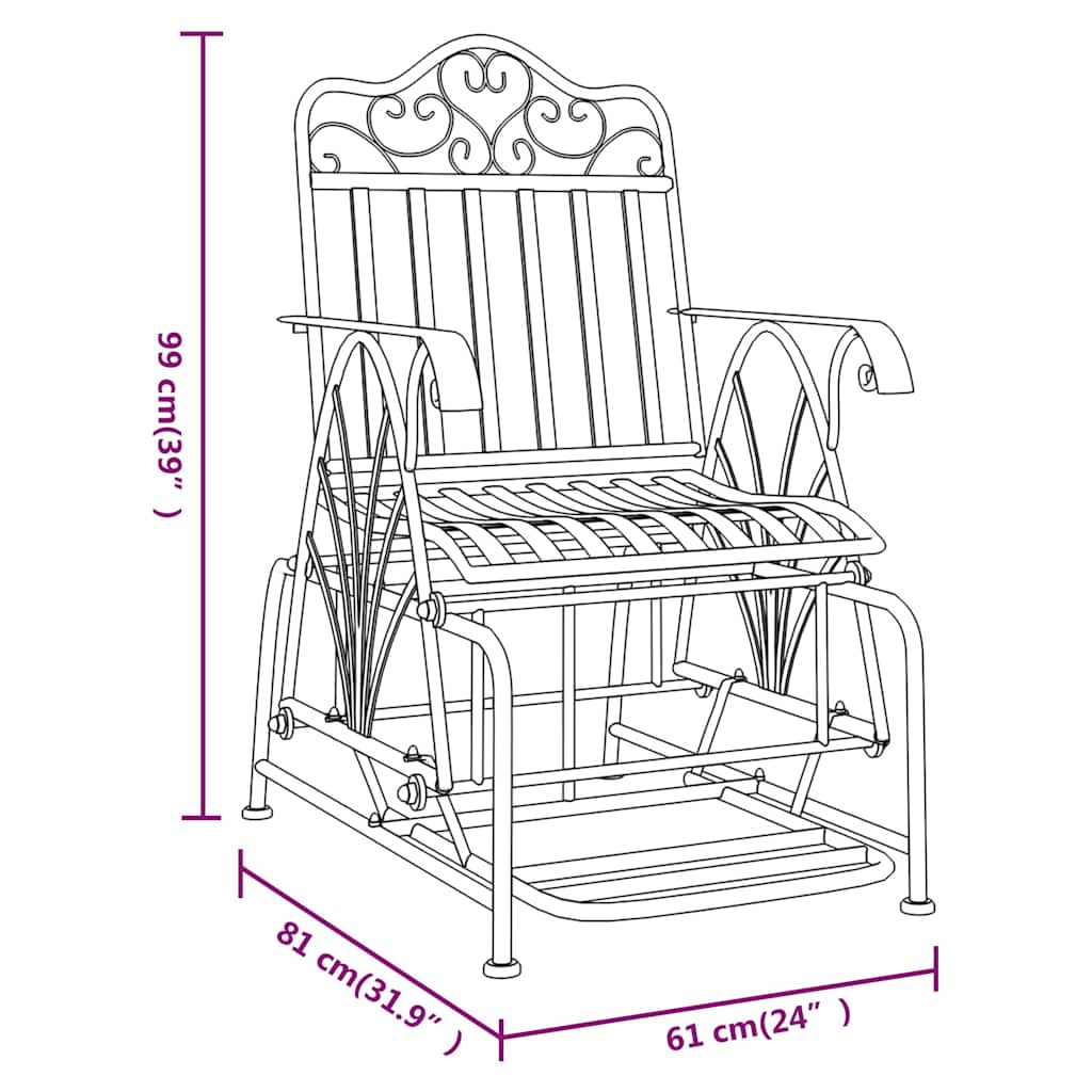 318834 vidaXL Glider Bench 61 cm Black Steel