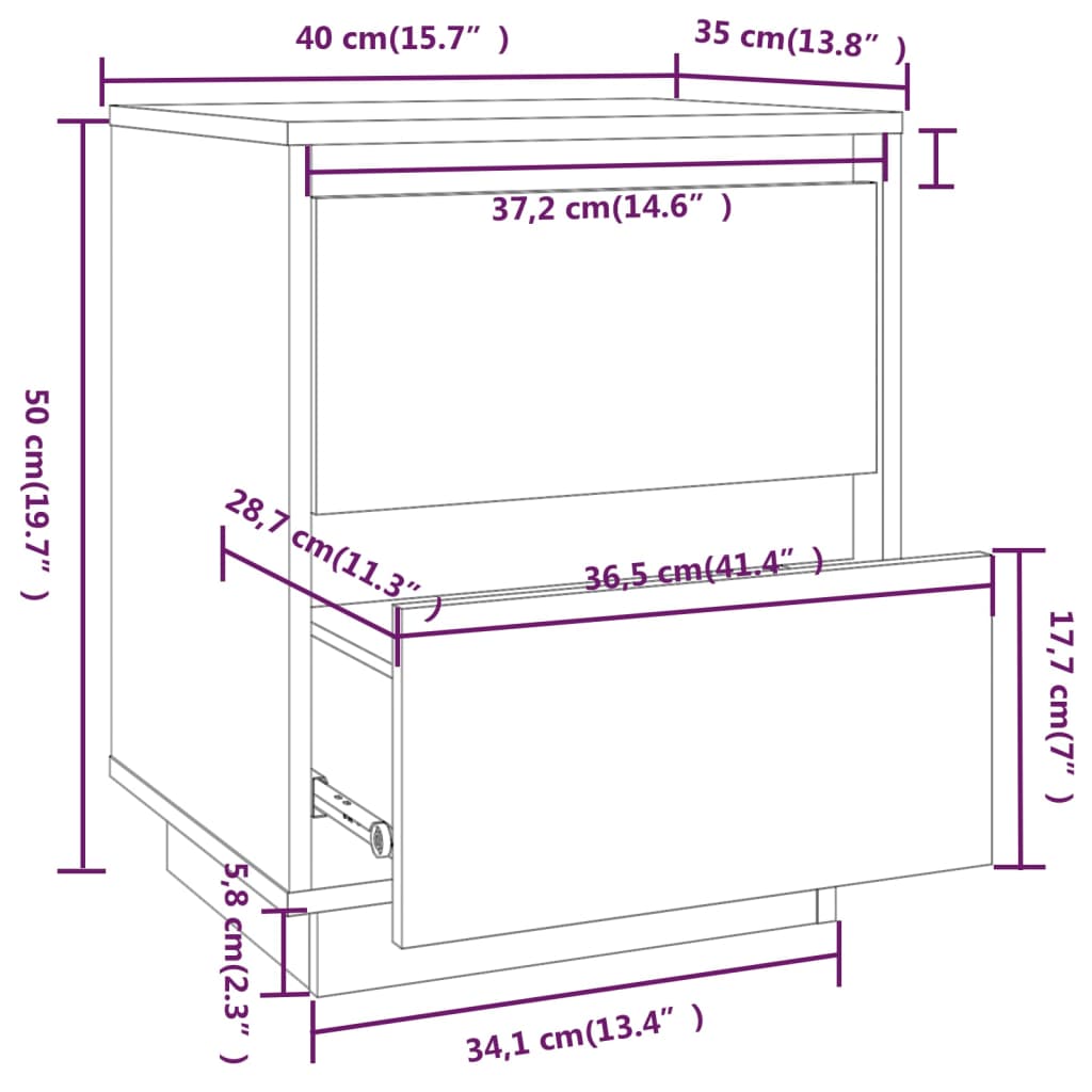 vidaXL Bedside Cabinet White 40x35x50 cm Solid Wood Pine