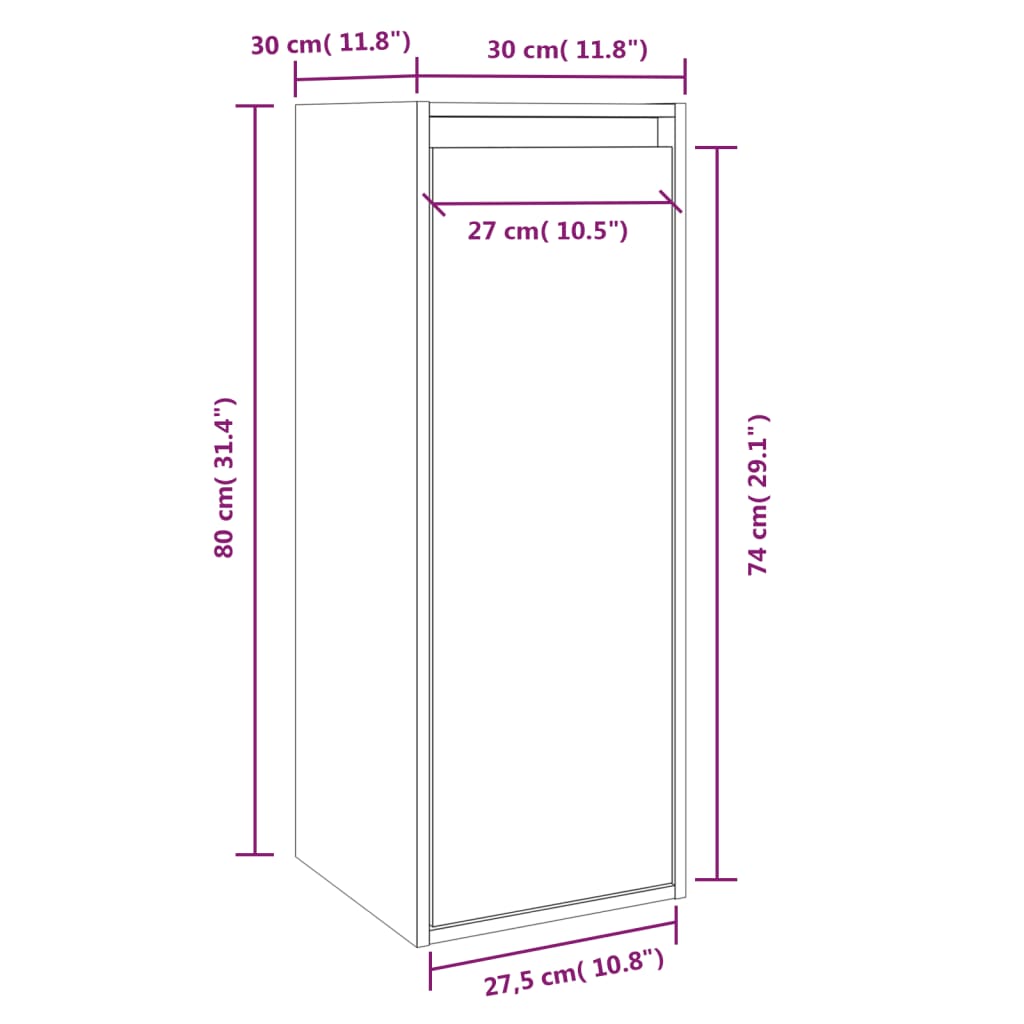 vidaXL Wall Cabinet White 30x30x80 cm Solid Wood Pine
