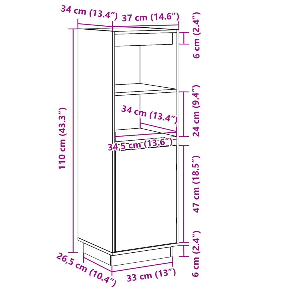 vidaXL Highboard 37x34x110 cm Solid Wood Pine
