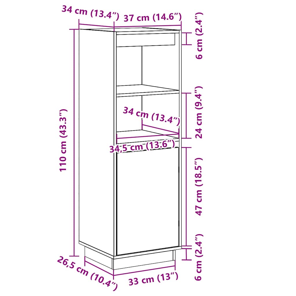 vidaXL Highboard 37x34x110 cm Solid Wood Pine
