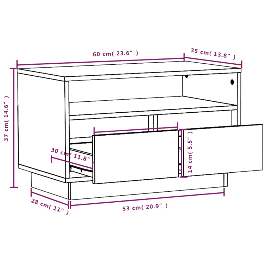 vidaXL TV Cabinet 60x35x37 cm Solid Wood Pine