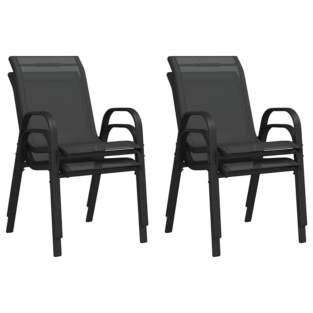 318780 vidaXL Stackable Garden Chairs 4 pcs Black Textilene Fabric