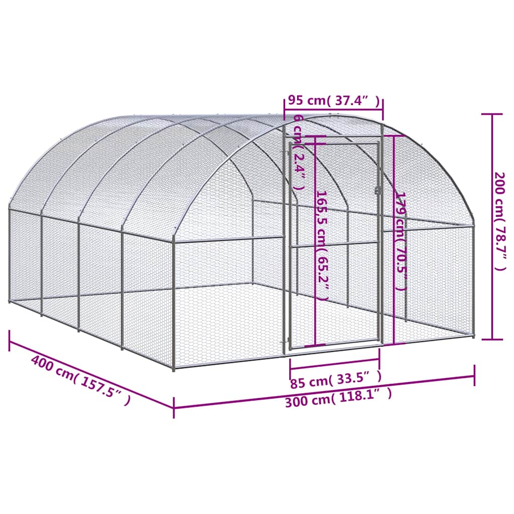 vidaXL Outdoor Chicken Coop 3x4x2 m Galvanised Steel