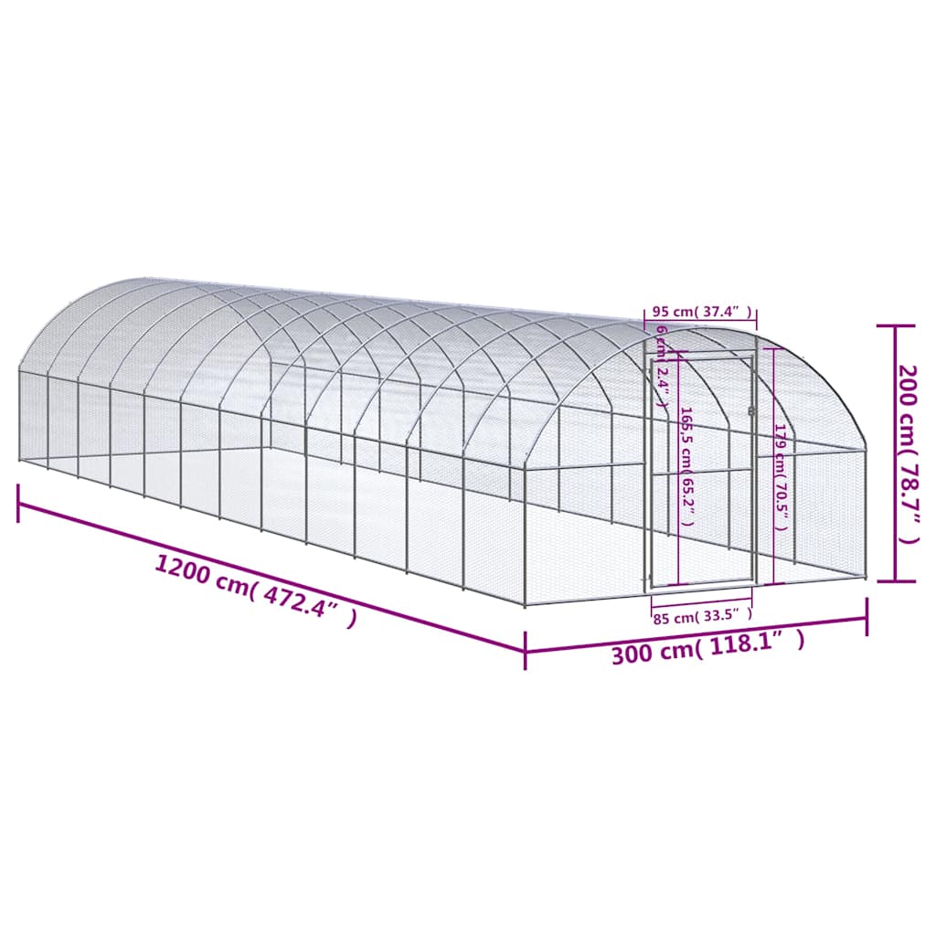 vidaXL Outdoor Chicken Coop 3x12x2 m Galvanised Steel