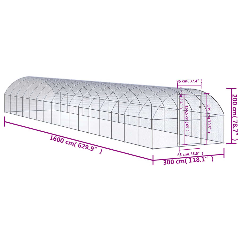 vidaXL Outdoor Chicken Coop 3x16x2 m Galvanised Steel