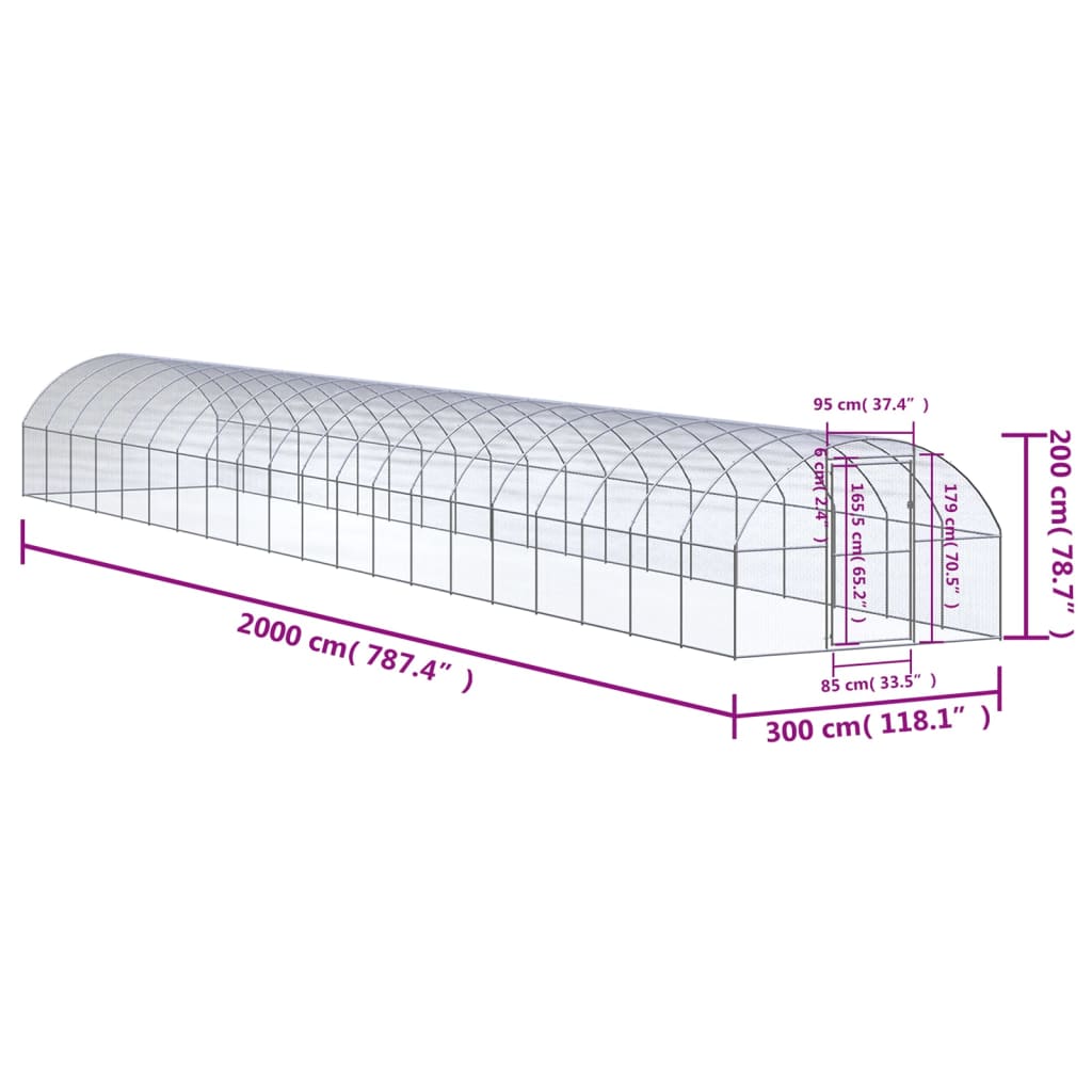vidaXL Outdoor Chicken Coop 3x20x2 m Galvanised Steel