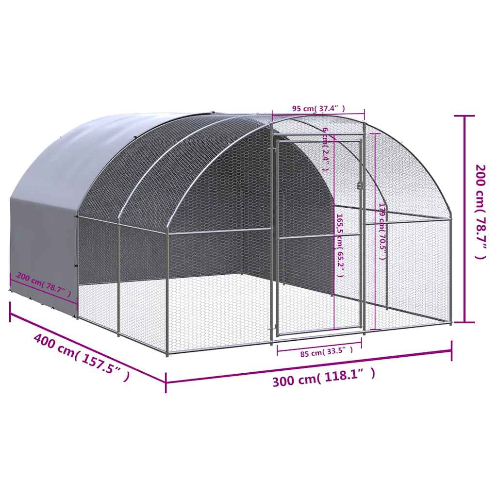 vidaXL Outdoor Chicken Coop 3x4x2 m Galvanised Steel