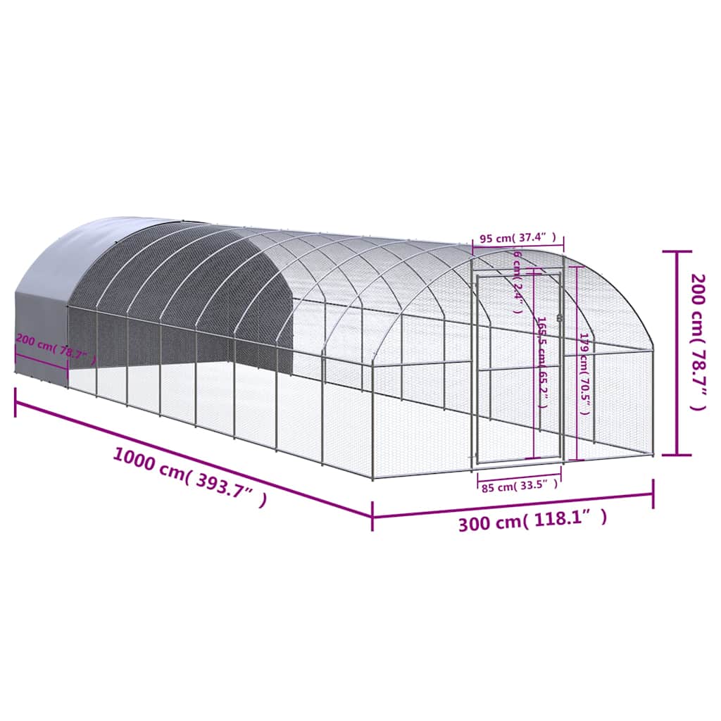 vidaXL Outdoor Chicken Coop 3x10x2 m Galvanised Steel