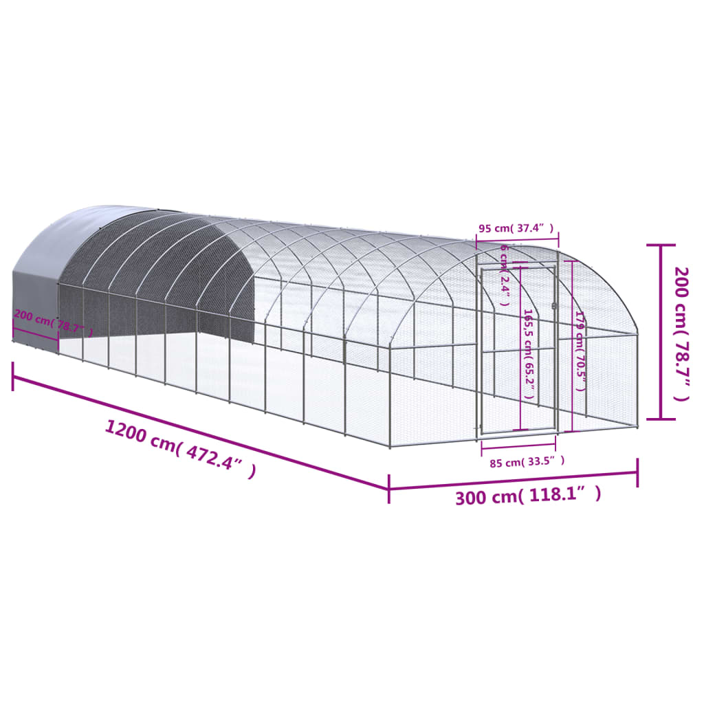 vidaXL Chicken Coop | Silver | Galvanised Steel | Large | Durable | Chicken Coop