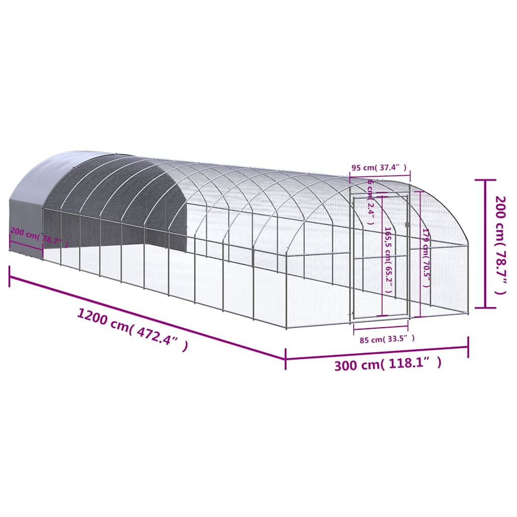 vidaXL Outdoor Chicken Coop 3x12x2 m Galvanised Steel