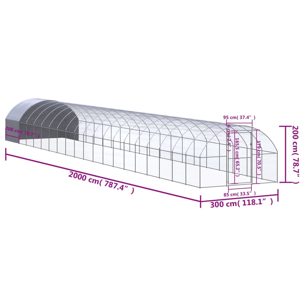 vidaXL Outdoor Chicken Coop 3x20x2 m Galvanised Steel