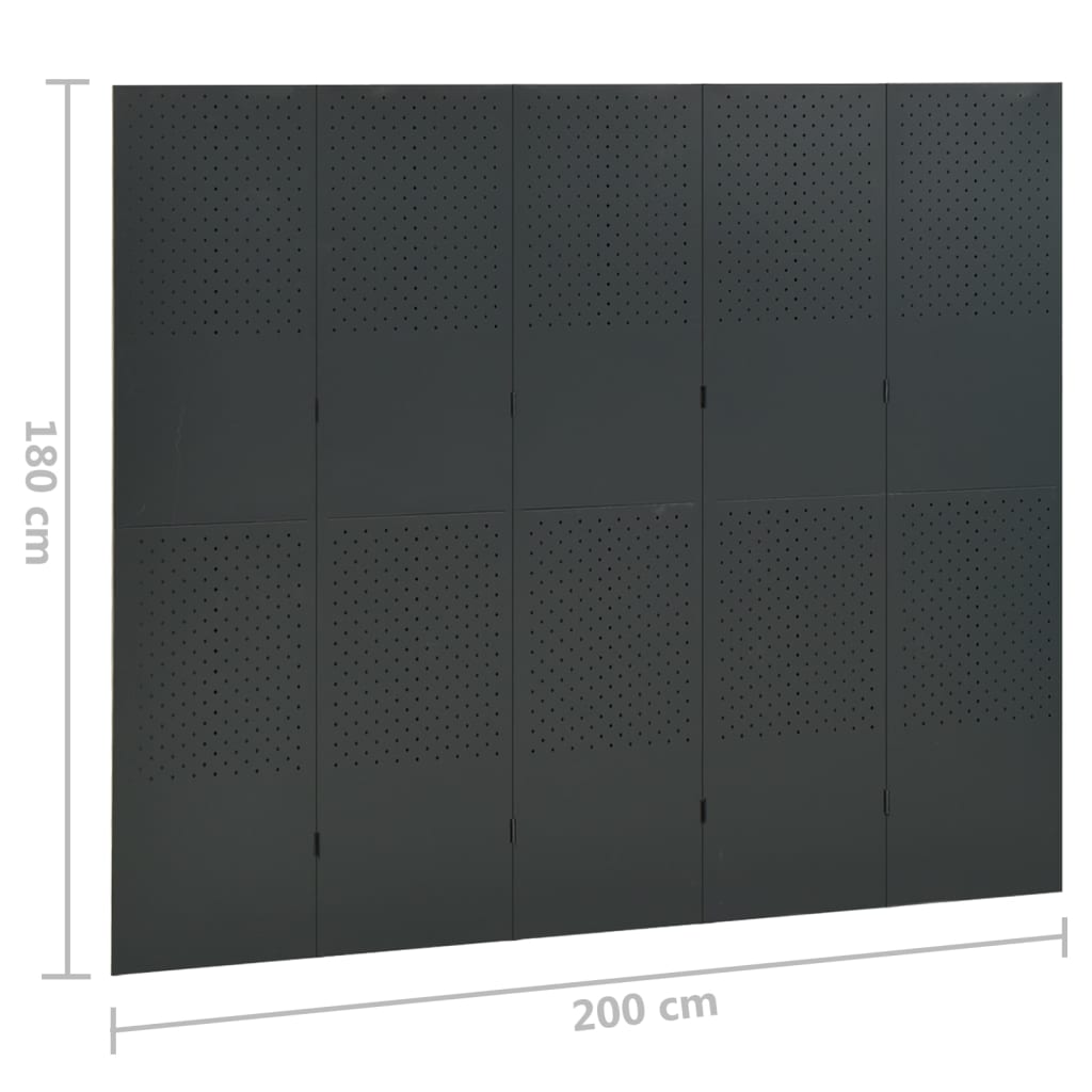 vidaXL 5-Panel Room Dividers 2 pcs Anthracite 200x180 cm Steel