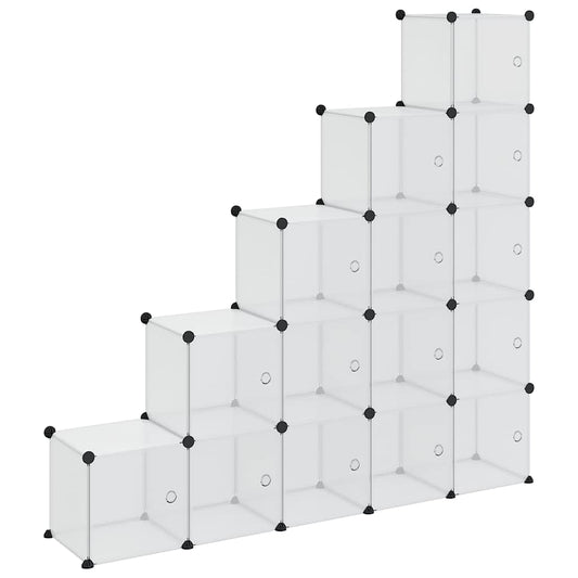 vidaXL Storage Cube Organiser with 15 Cubes and Doors Transparent PP