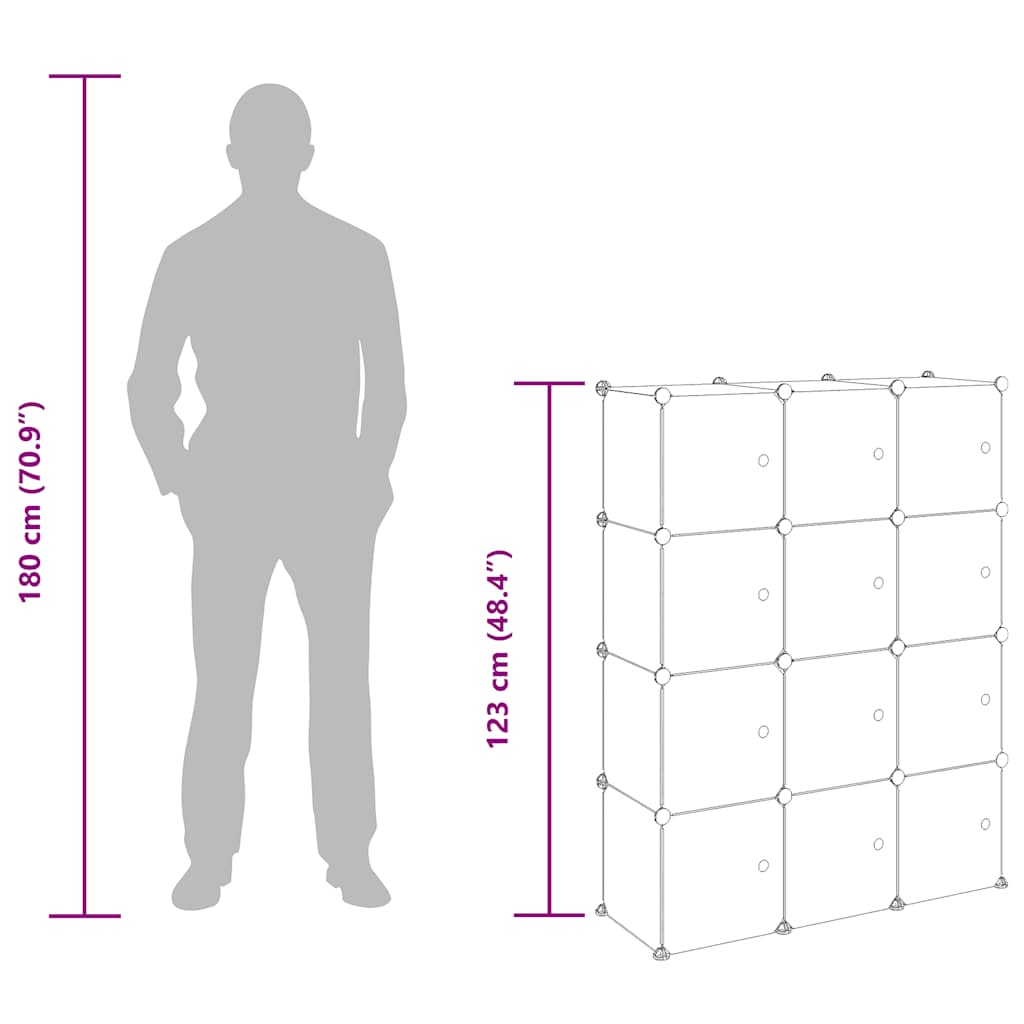 vidaXL Storage Cube Organiser with 12 Cubes and Doors Transparent PP