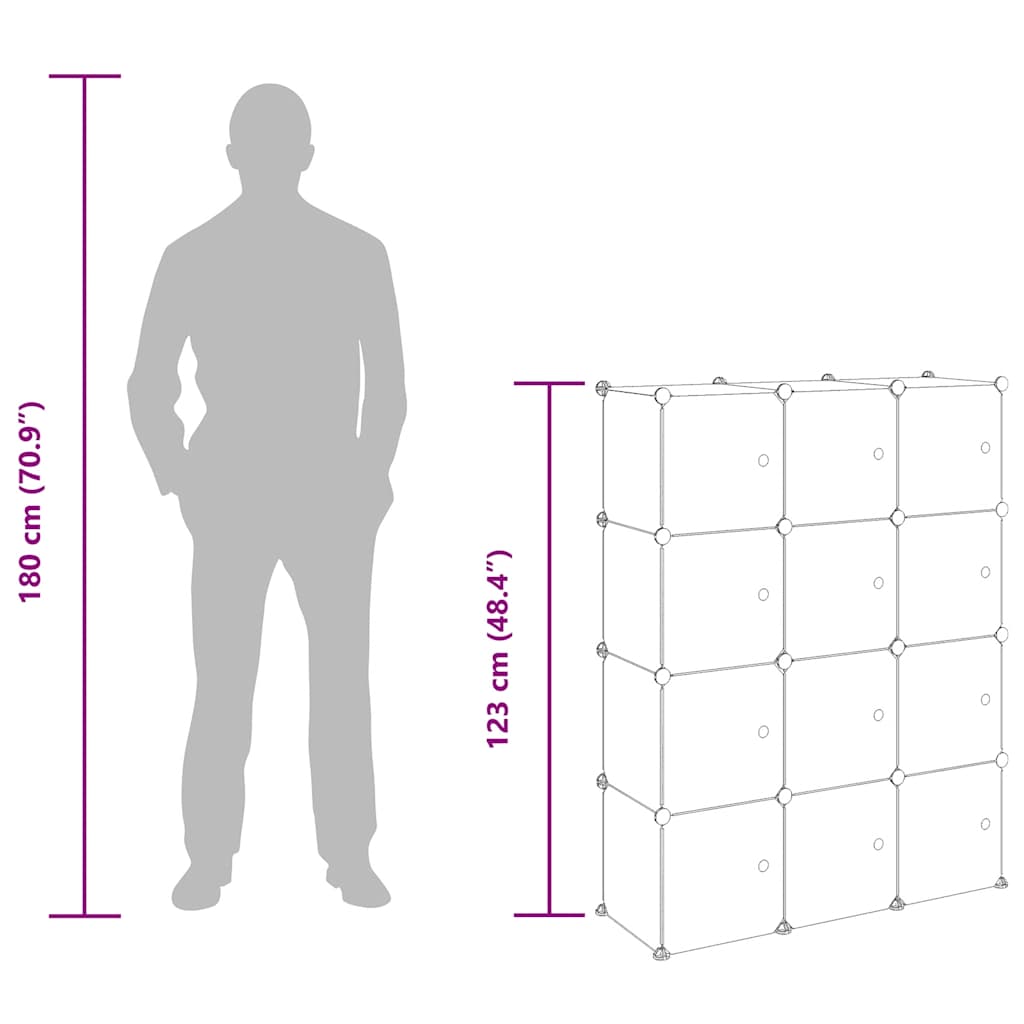 vidaXL Storage Cube Organiser with 12 Cubes and Doors Black PP