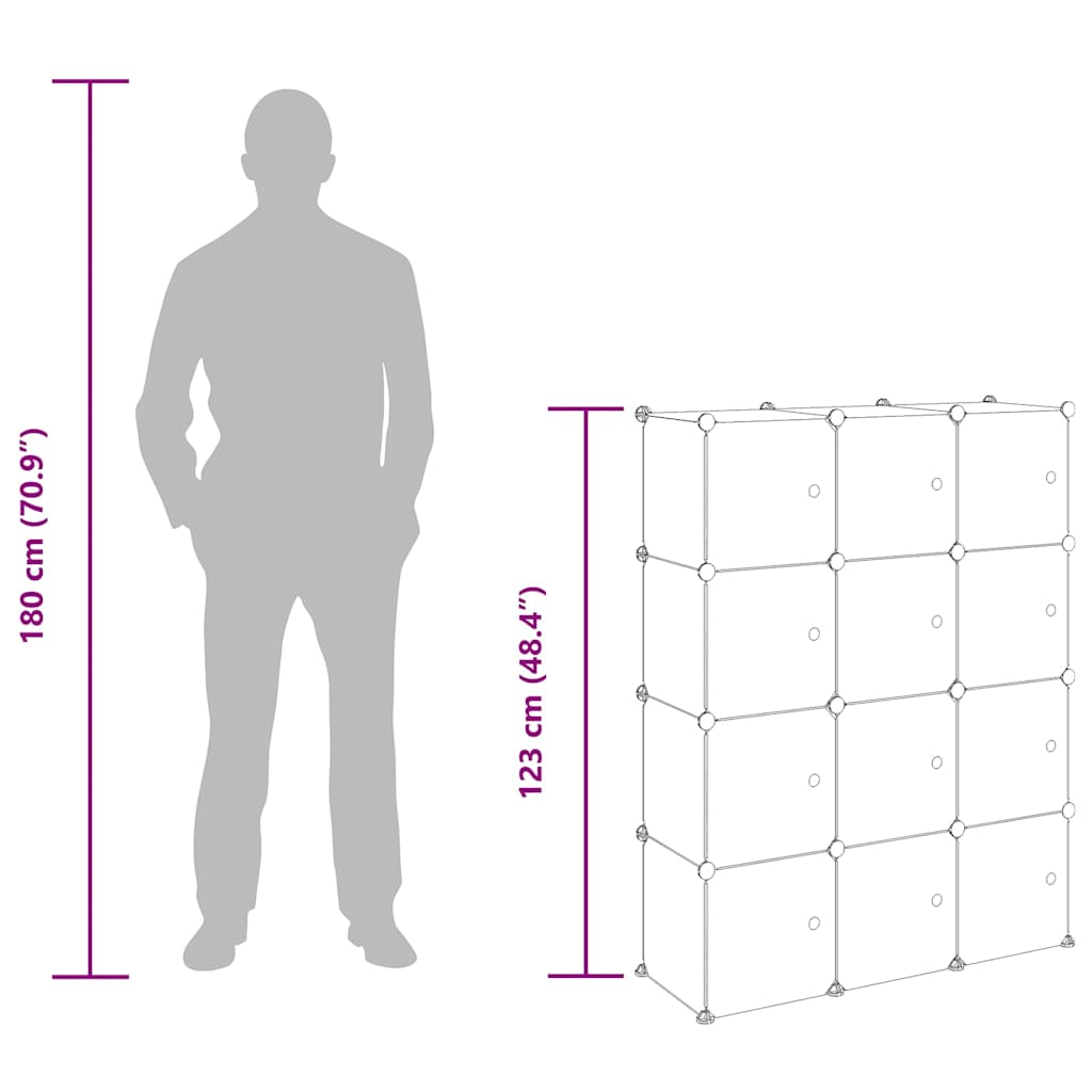 vidaXL Storage Cube Organiser with 12 Cubes and Doors Black PP