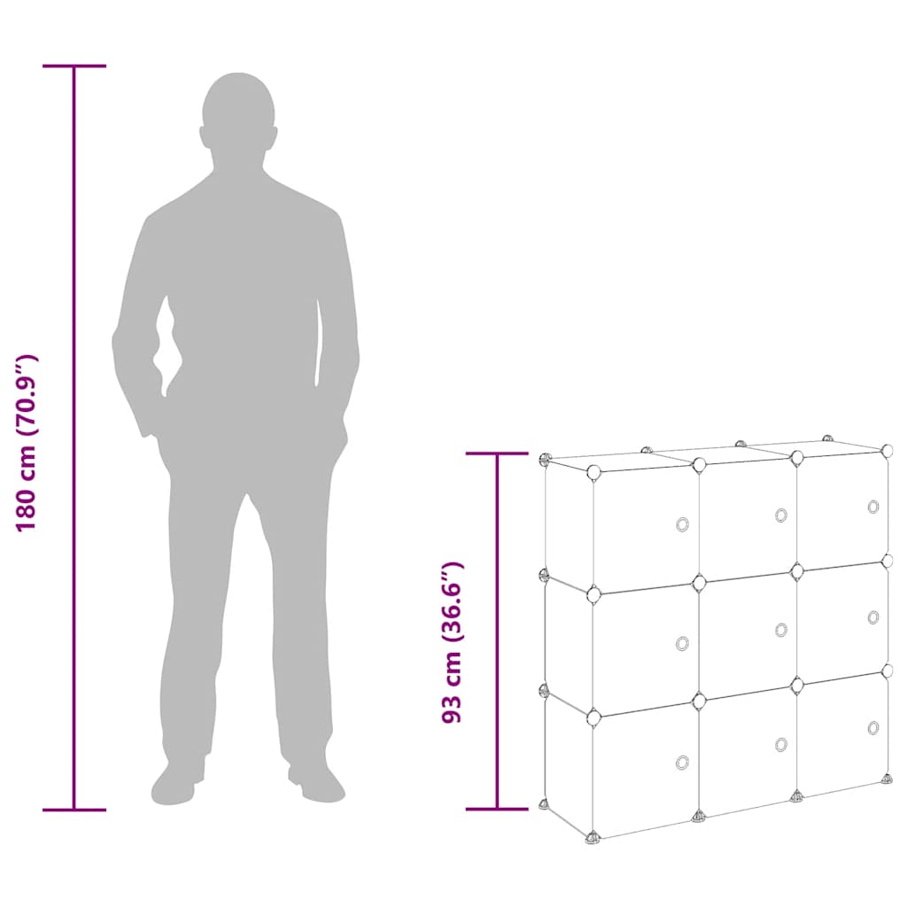 vidaXL Storage Cube Organiser with 9 Cubes and Doors Transparent PP