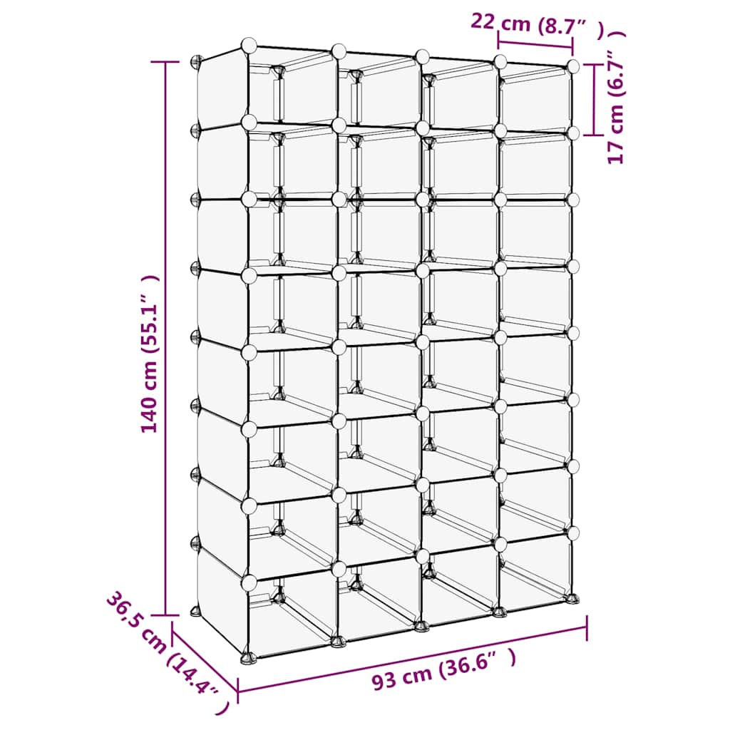 vidaXL Shoe Rack Transparent 93x36.5x140 cm PP