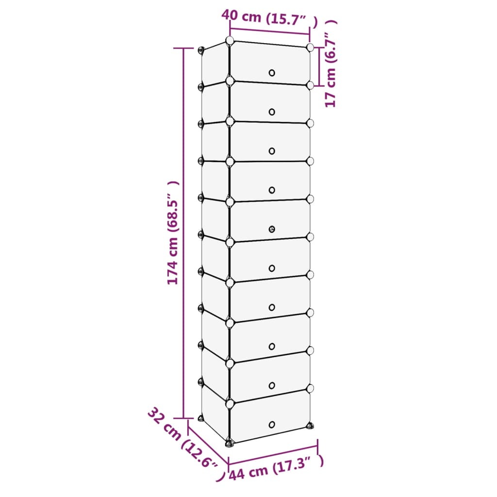 vidaXL Shoe Rack | Black | Polypropylene, Steel | Tall | Shoe Rack | Rectangular
