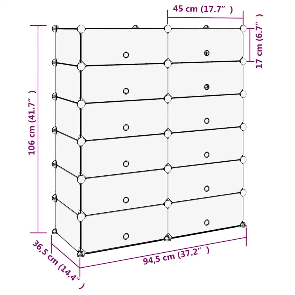 vidaXL Shoe Rack Black 94.5x36.5x106 cm PP