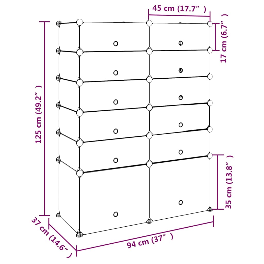 vidaXL Shoe Rack Black 94x37x125 cm PP