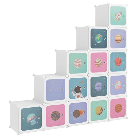340575 vidaXL Cube Storage Cabinet for Kids with 15 Cubes White PP