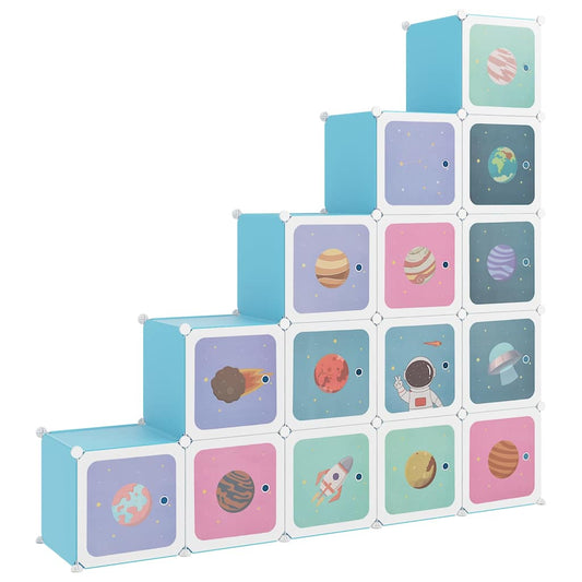 340576 vidaXL Cube Storage Cabinet for Kids with 15 Cubes Blue PP