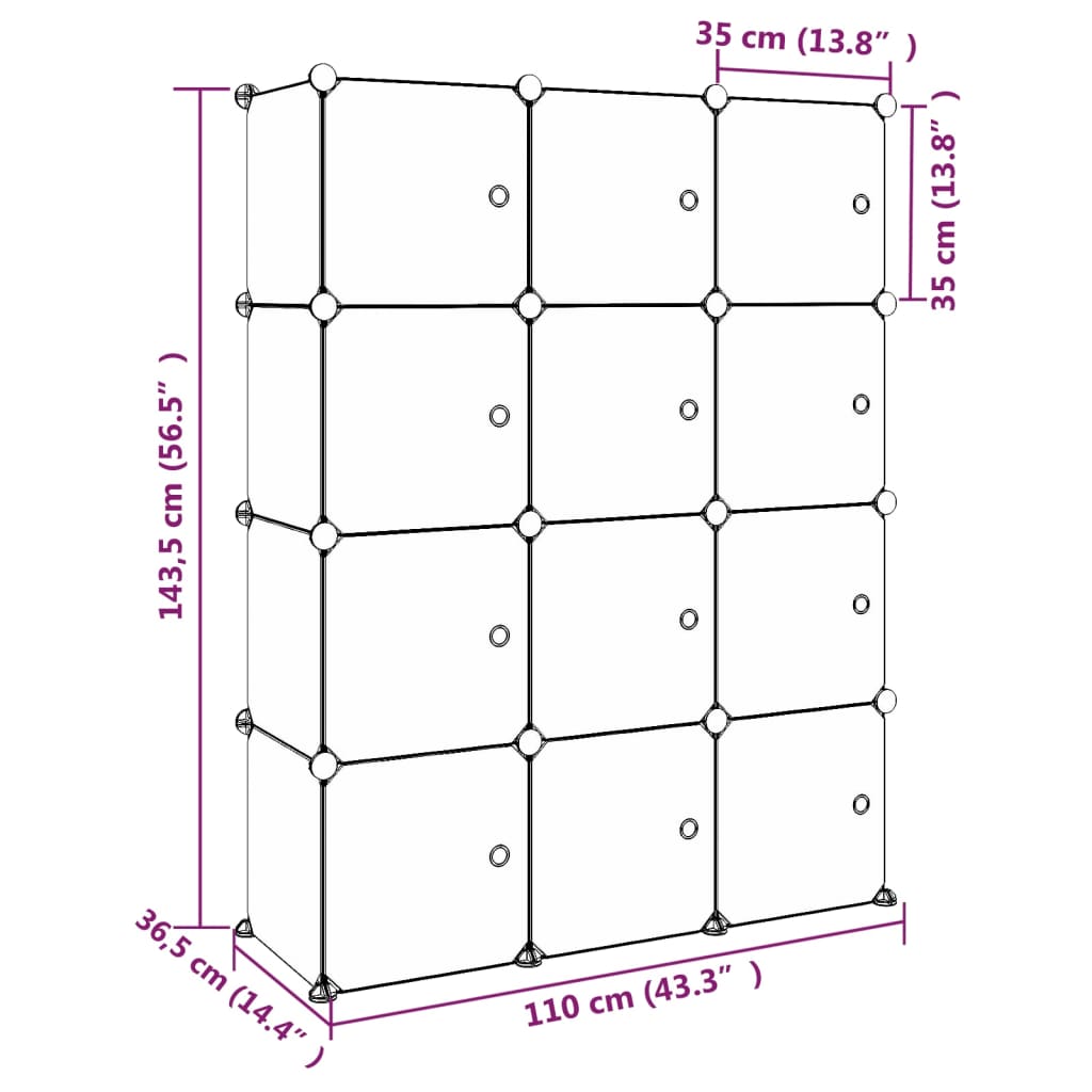 vidaXL Cube Storage Cabinet for Kids with 12 Cubes Green PP