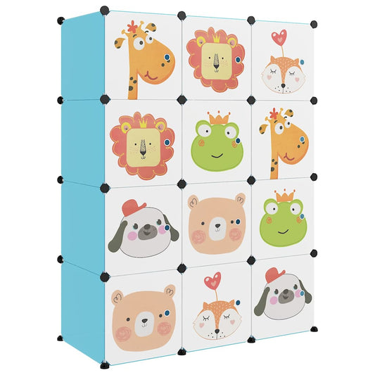 340580 vidaXL Cube Storage Cabinet for Kids with 12 Cubes Blue PP