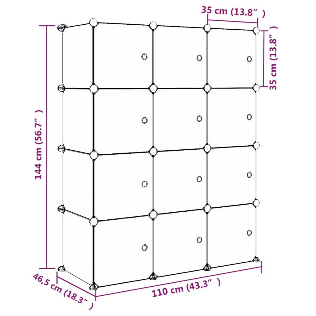 vidaXL Cube Storage Cabinet for Kids with 12 Cubes Blue PP