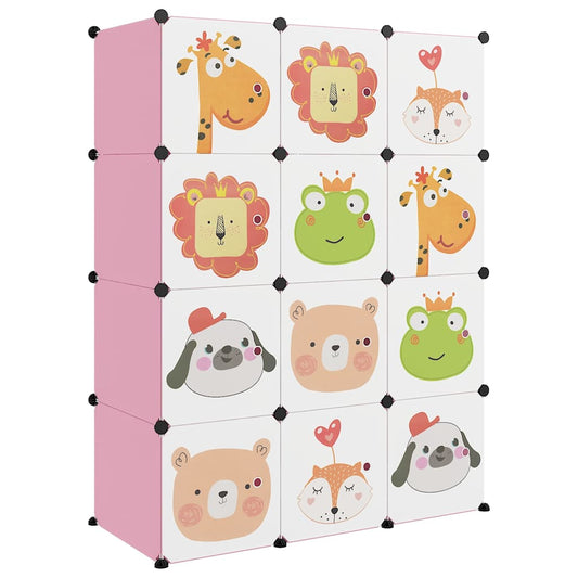 340581 vidaXL Cube Storage Cabinet for Kids with 12 Cubes Pink PP