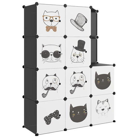vidaXL Cube Storage Cabinet for Kids with 10 Cubes Black PP