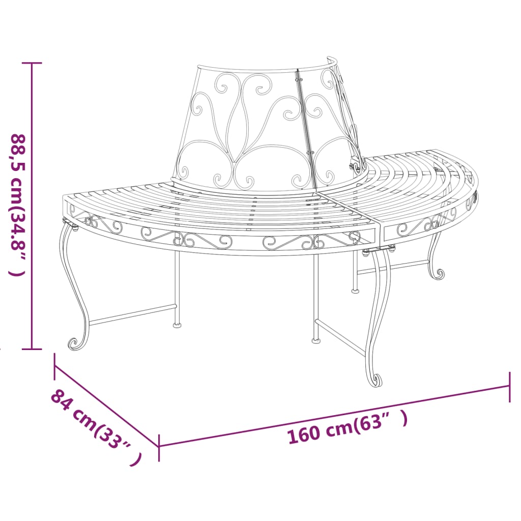 vidaXL Tree Bench | Set of 2 | Black | Steel | Medium | Durable